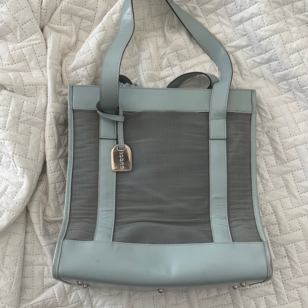 Gucci Blue Mesh Tote Bag with Pouch 915gk65
